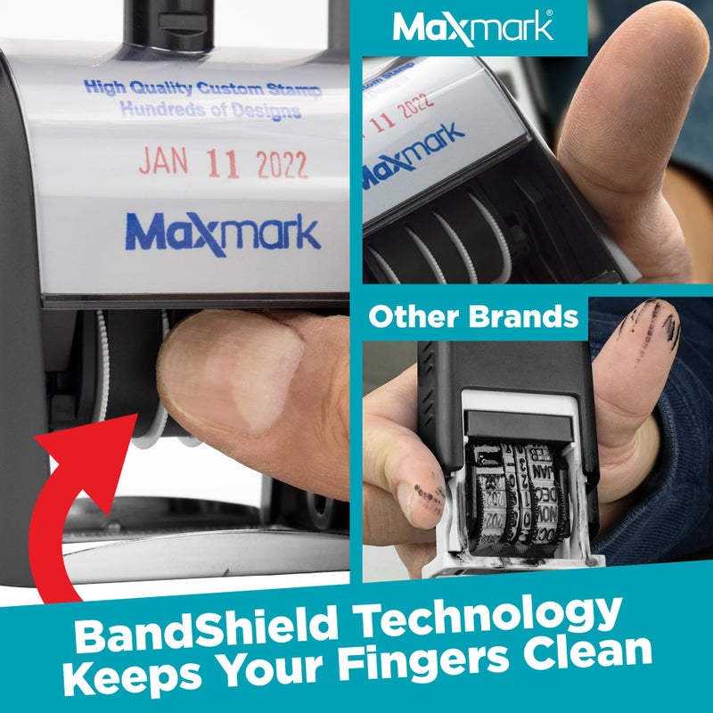 MaxMark Heavy Duty Self Inking Date Stamp with Phrase Entered - 2 Color Blue/Red Ink - Image 3